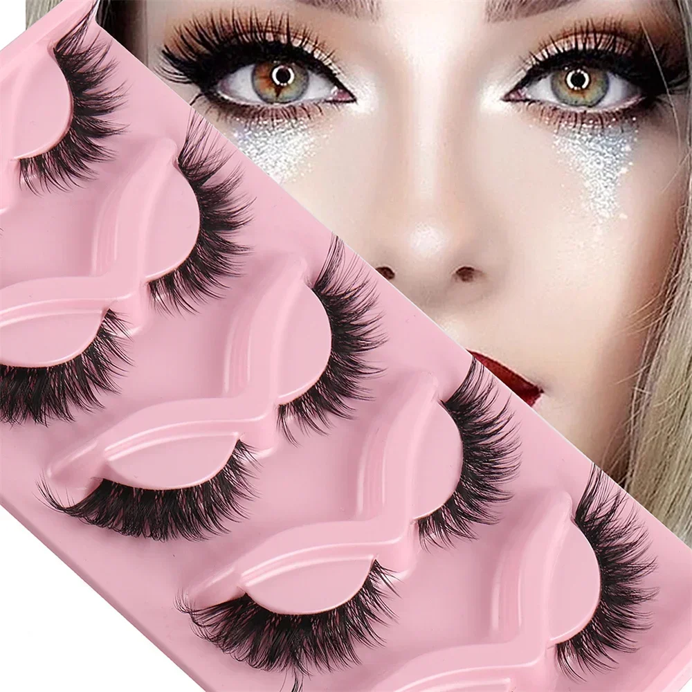 5 Pairs 3D Cat Eye Lashes Fox Eye Fluffy Soft Natural Faux Mink False Eyelashes Faux Makeup Fake Eyelash Manga Lashes