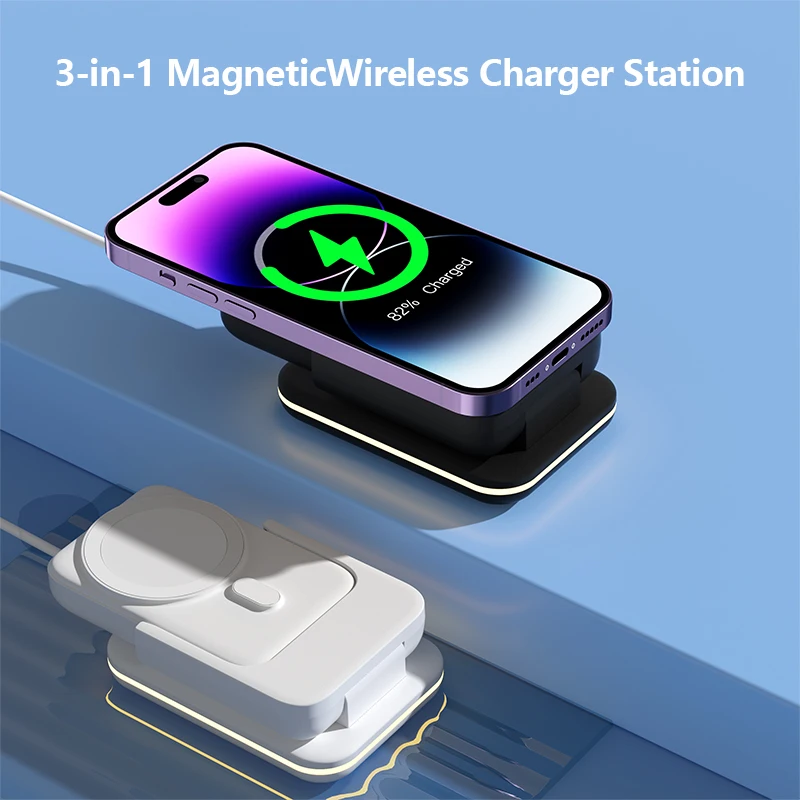 HaaYot 5 in 1 5000mah Power Bank with Folding Magnetic Wireless Charging Holder for Iphone Support Galaxy Watch /iWatch Series