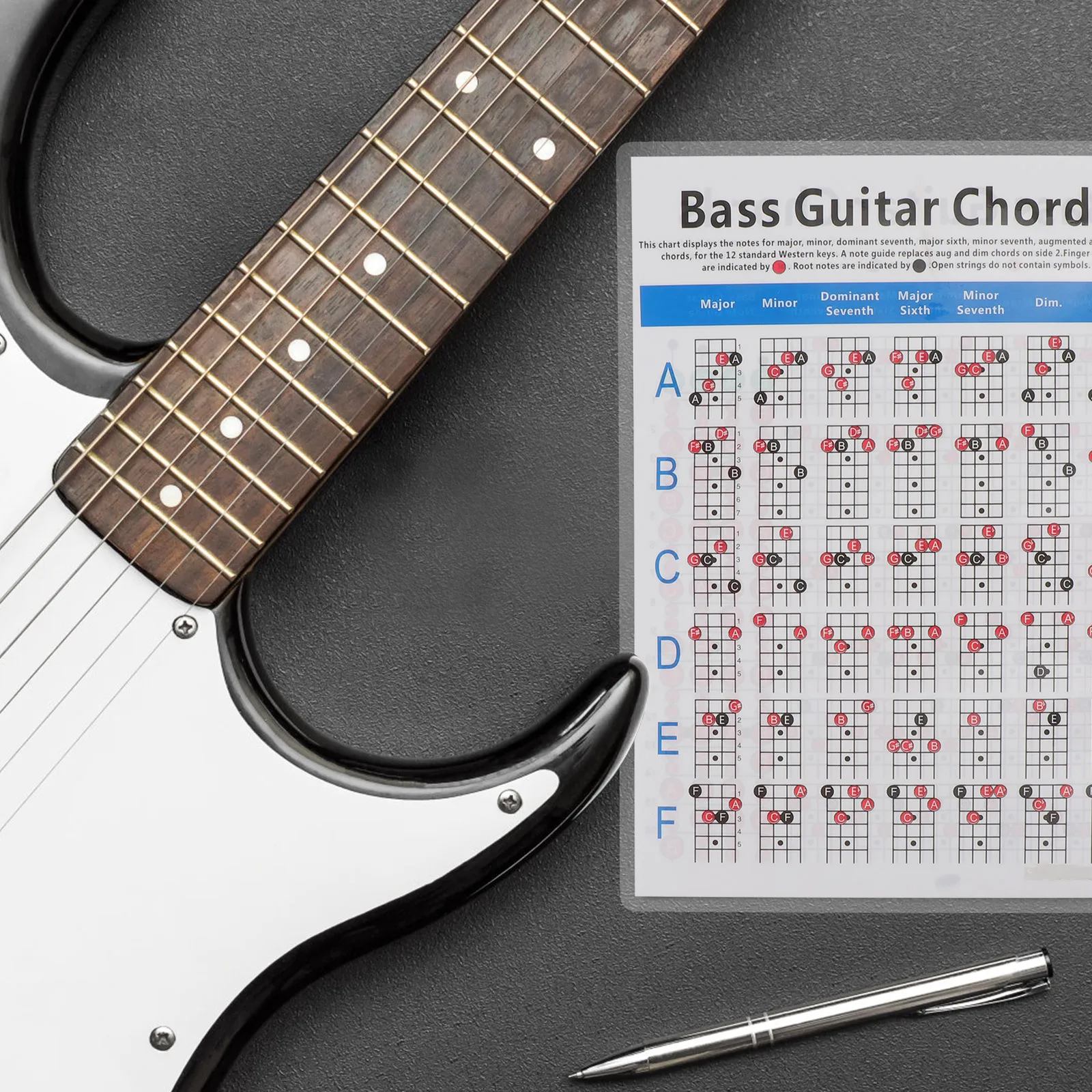 

Guitar Chord Chart Waterproof Coated Paper Practice Poster For Beginners Electric Bass Learning Guide Music Training Reference