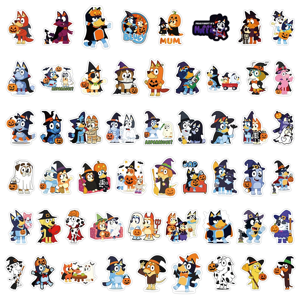 50 قطعة من ملصقات الرسوم المتحركة لعائلة الهالوين الزرقاء DIY للهاتف المحمول والأمتعة ولوح التزلج على الجدران شارات ممتعة للأطفال