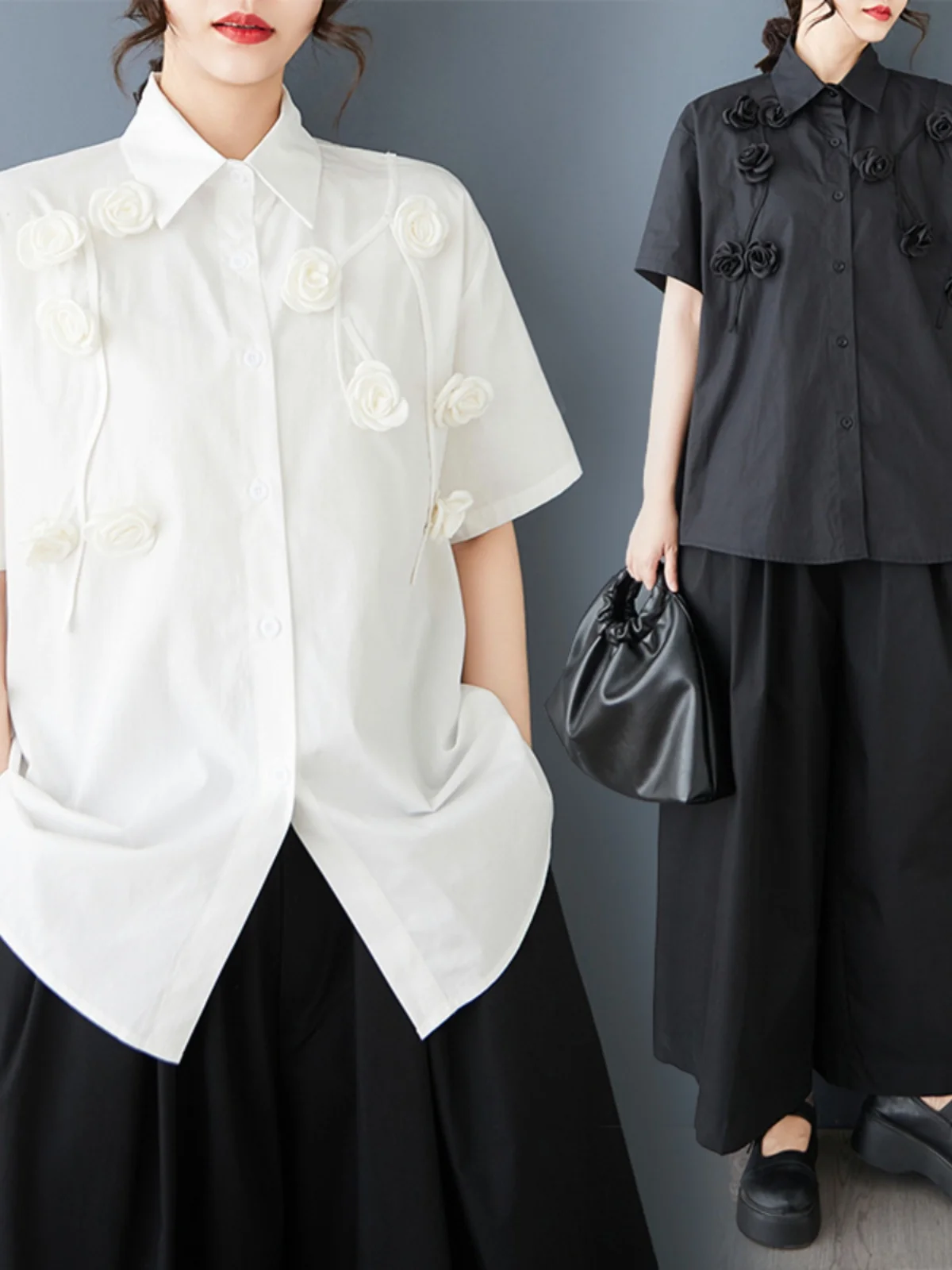 Uliczny, stylowy, unikatowy, piękny, swobodny, damski, luźny, plus size, letni, modny top z kołnierzykiem, regularny...