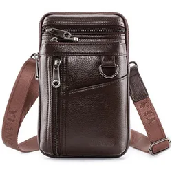 Riñonera de viaje para hombre, bolso de mensajero de cuero genuino para teléfono móvil, fundas pequeñas para cinturón de hombro