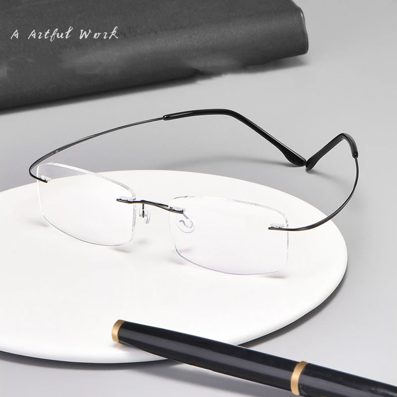 

Guvina New Ultra-Light Pure Titanium Rimless Glasses Super Flexible Temples Optical Prescription Eyeglasses Frame Men And Women