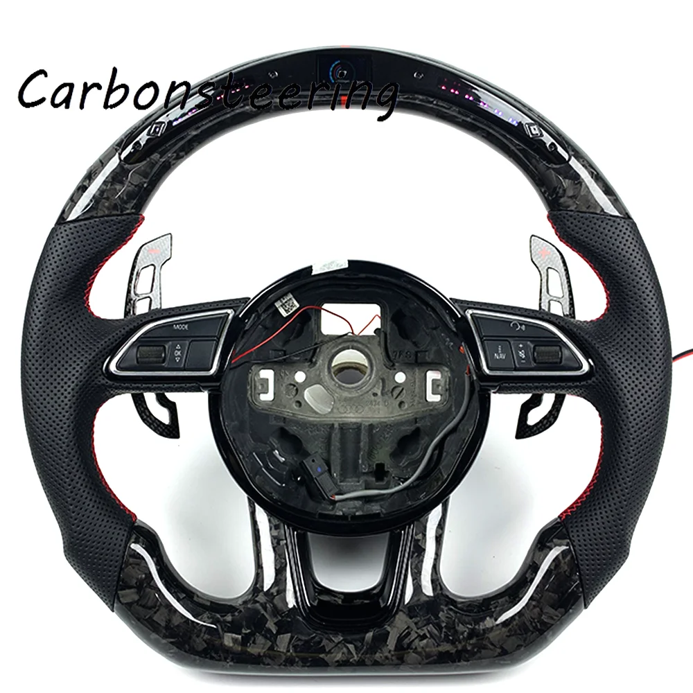 

Custom LED RPM Lightweight Forged Carbon Fiber Flat Bottom Steering Wheel for Audi TT MK2 MK3 8J 8S Racing Modified OEM Fit