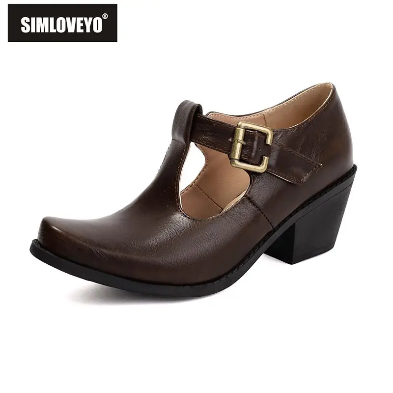 

SIMLOVEYO 2026 New Women Pumps Square Toe 6cm Thick Heels Buckle Tstrap Large Size 43 44 45 Leisure Daily Office Lady Shoes