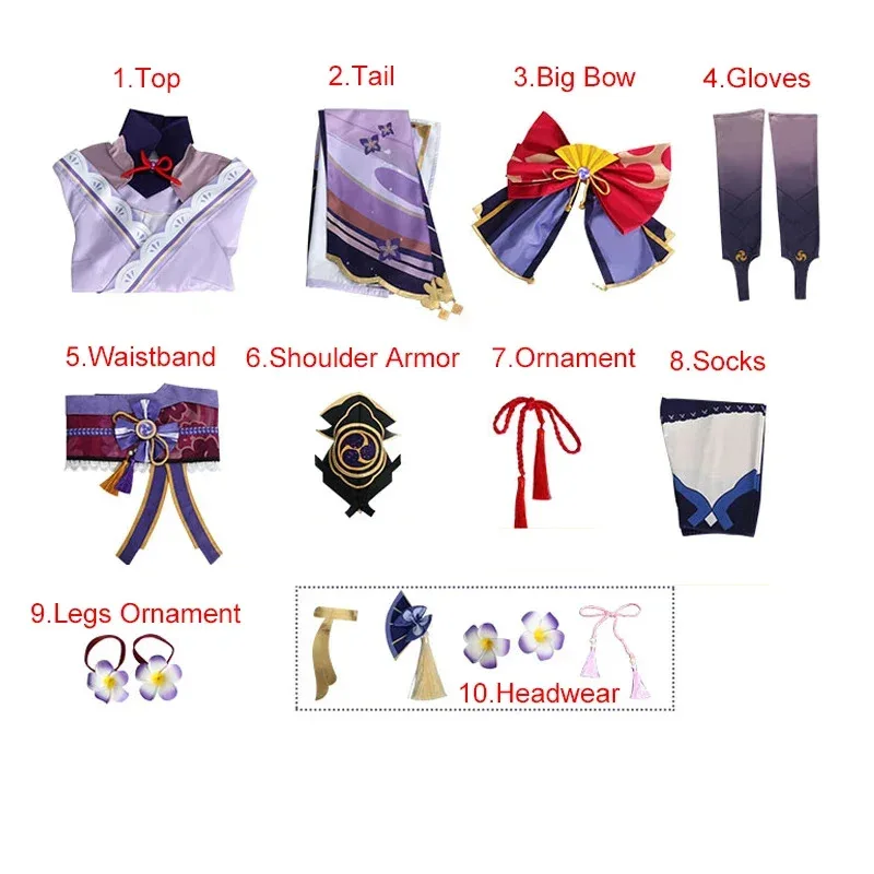 Genshin Impact Raiden Shogun Beelzebul Cosplay Costume Halloween Women's Ponytail Wig Clothing Including Gloves Socks Jewelry