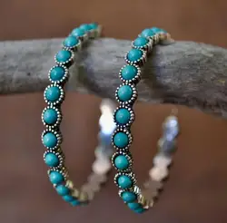 Vintage Green Big Hoop Earrings For Women Geometric Ethnic Earrings Female Custom Jewelry