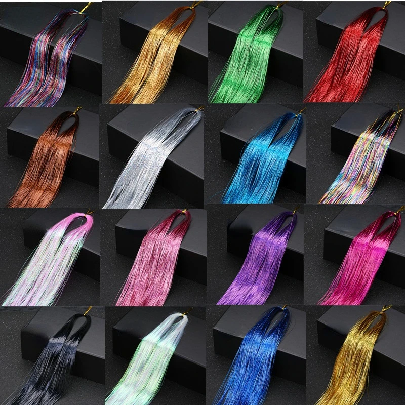 93cm Sparkle Hair Tinsel Rainbow Colored Strands Girls Headwear Hairbinge Hair Laser False Hair Extensions Decor Glitter Strips