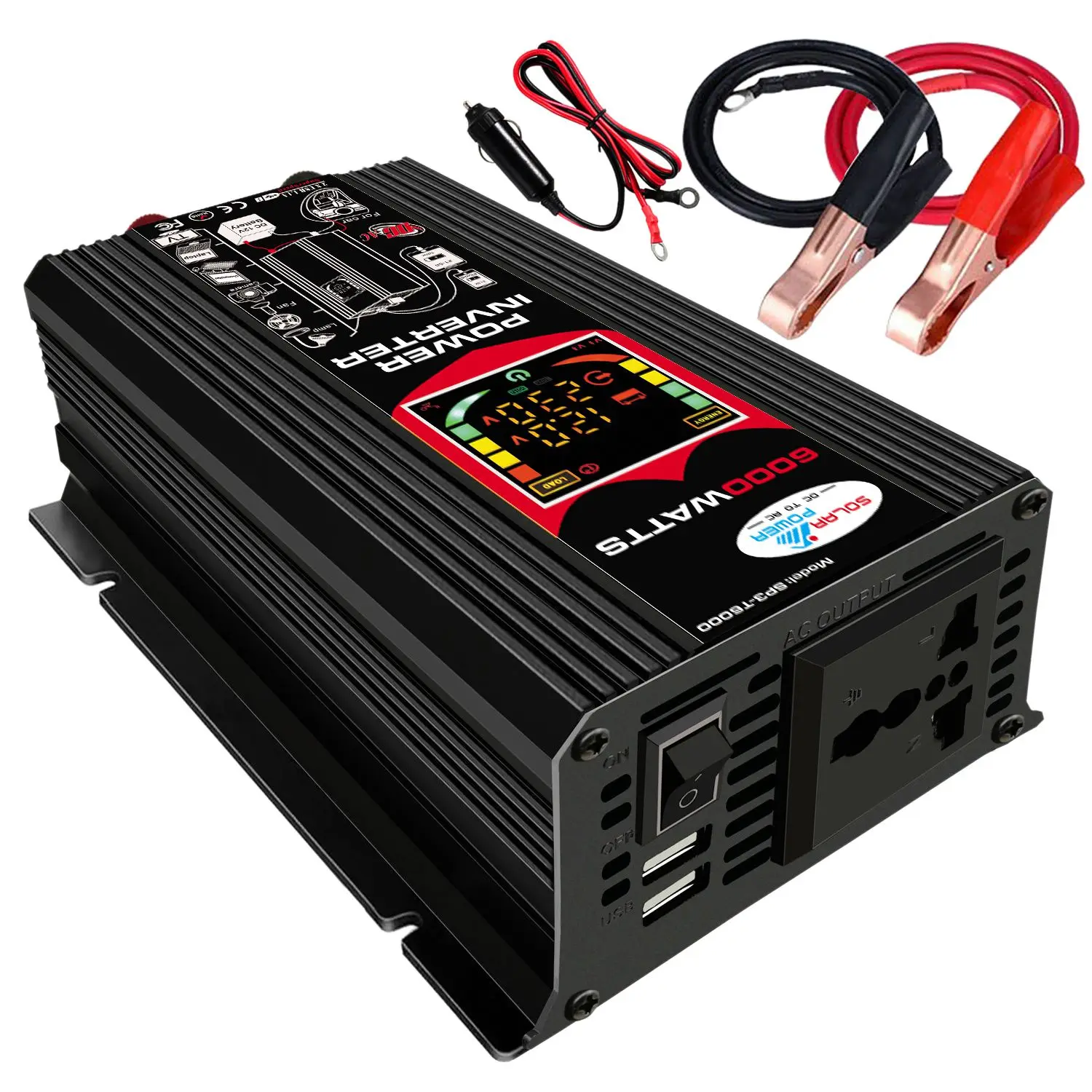 

6000W Dual USB Smart Display Car Power Inverter Converter Adapter 12V to 110V Voltage Transformer Modified Sine Wave