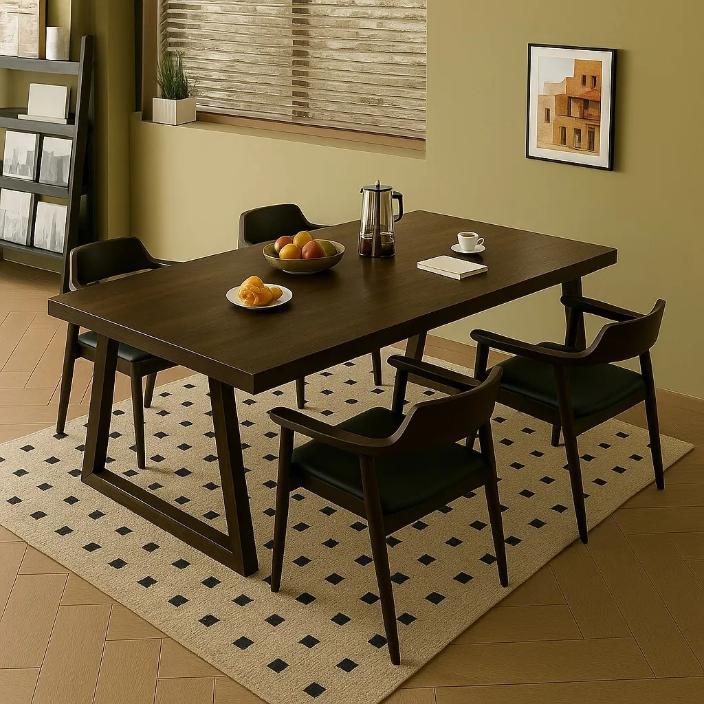 Black walnut large board dining table household rectangular living room dining table solid wood legs dining table