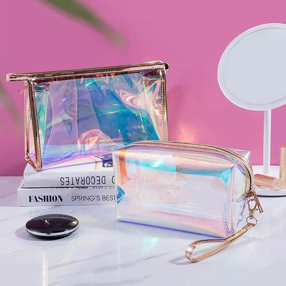 Laser Cosmetic Bag Women Makeup Case PVC Transparent Beauty Organizer Pouch Female Jelly Bag Lady Make Up Pouch