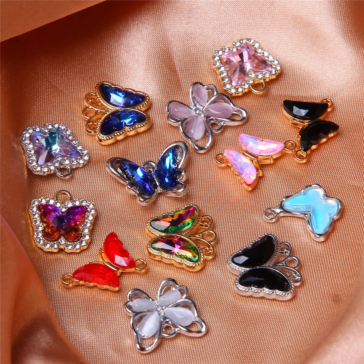 10pcs new multi-color butterfly mocha pendant alloy crystal three-dimensional diy necklace bracelet earrings accessories