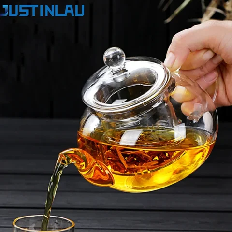 Teiera in vetro con colino da tè Bollitore in vetro resistente al calore Contenitore per acqua di grande capacità Teaware tradizionale cinese Kung Fu