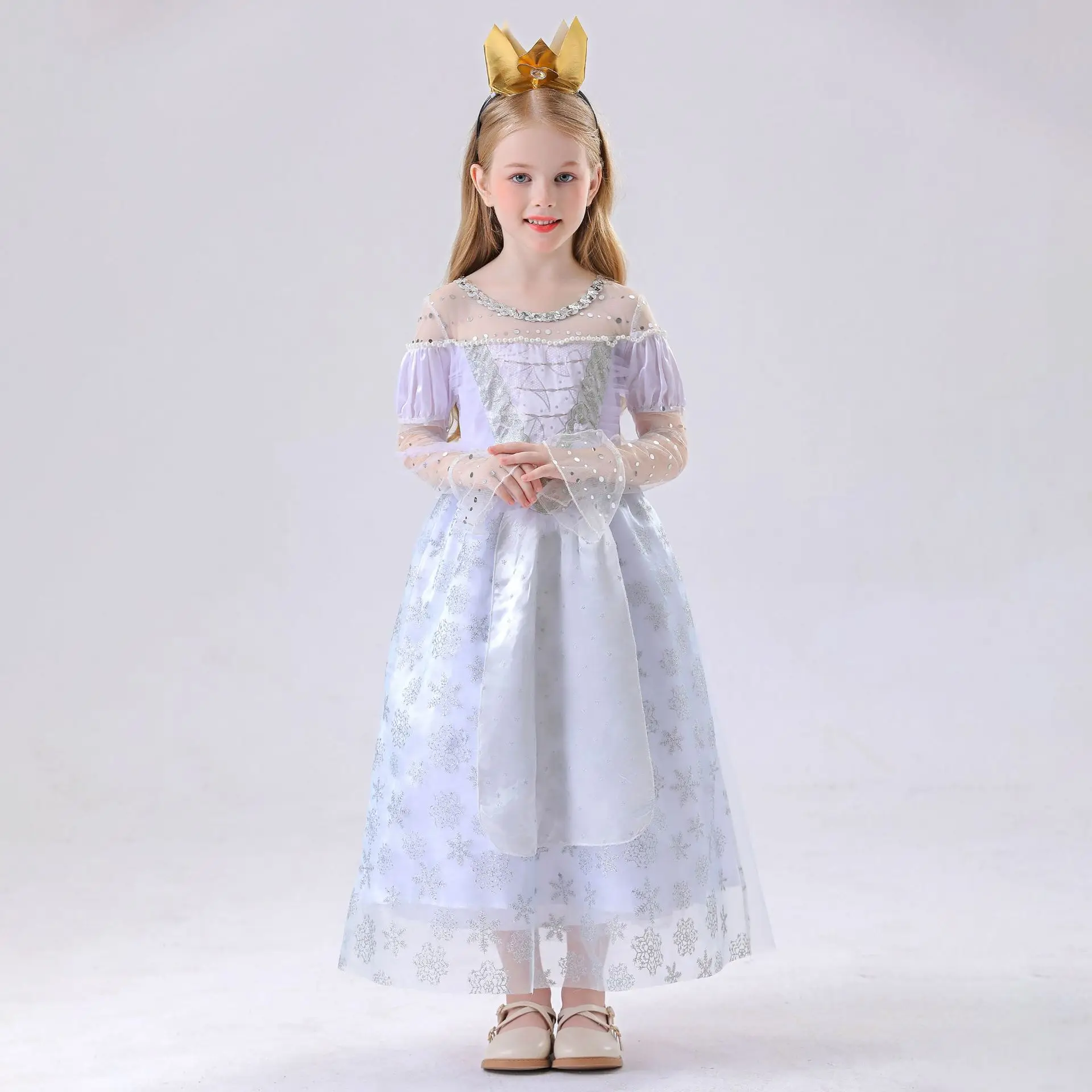 女の子プリンセスドレスコスプレ白の女王不思議の国のアリス衣装子供ハロウィンパーティーステージパフォーマンスファンシードレス