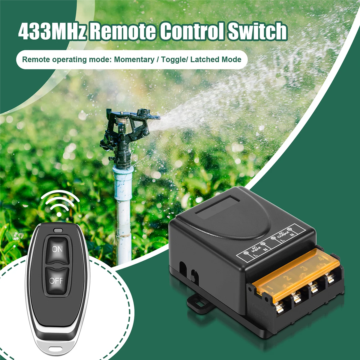 433MHz 220V Water Pump Remote Control Switch 1Ch 30A Receiver Module ON/OFF Wireless RF Transmitter for Light LEDM13K