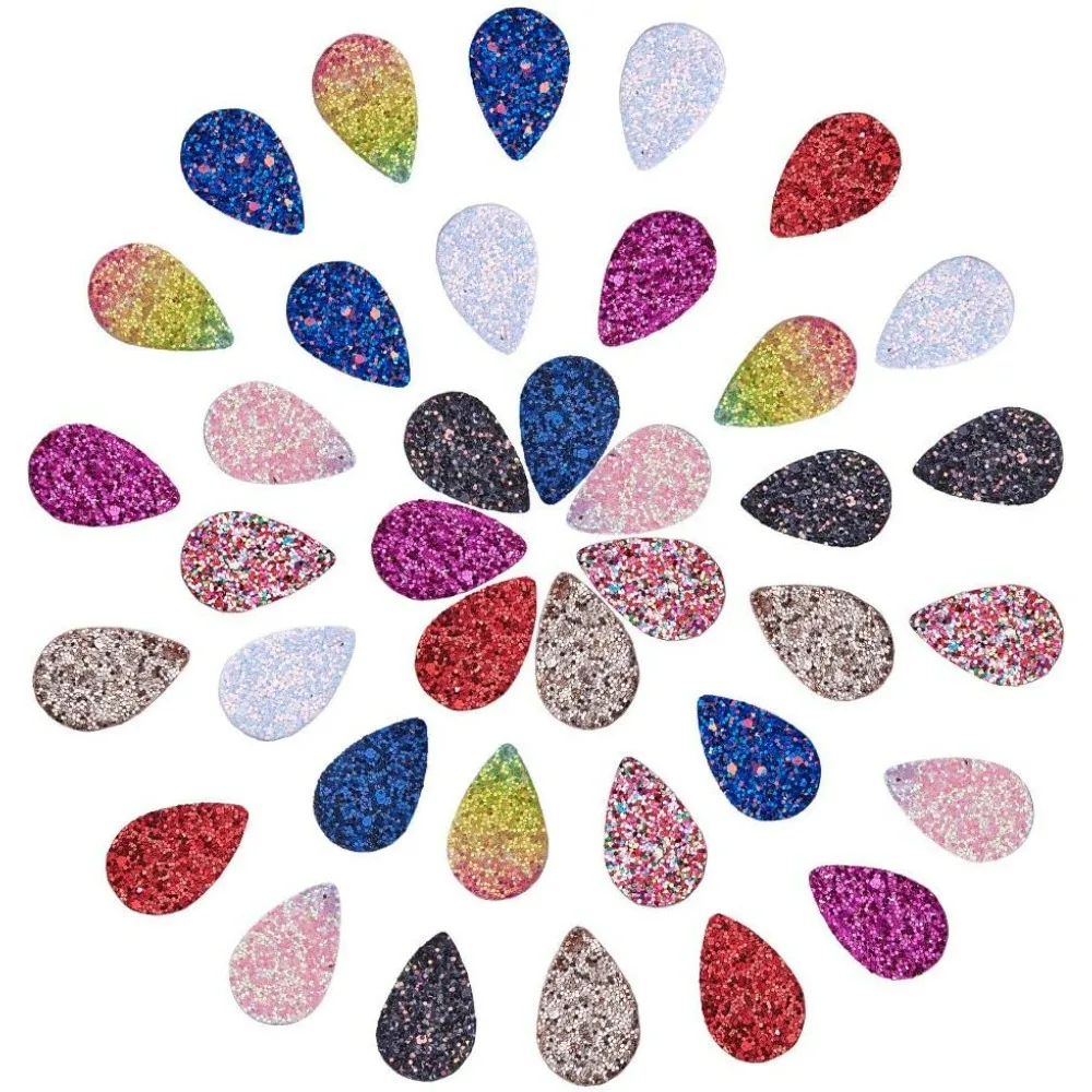 40 Pcs Teardrop Leather, 10 Colors Glitter Sequins PU Leather Teardrop Drop Pendants Earrings Dangle Making for Jewelry Craft