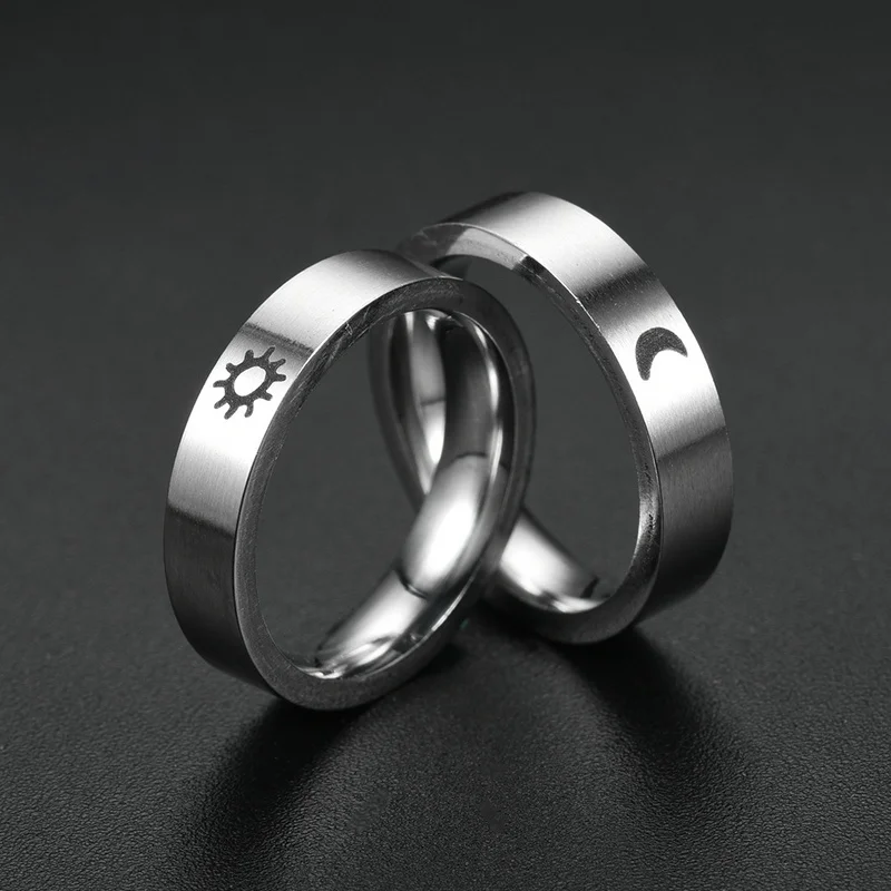 6mm Titanium Steel Couple Ring For Men Women Sun & Moon Fashion Jewelry Lover Gift Wedding Engagement Promise Ring Wholesale