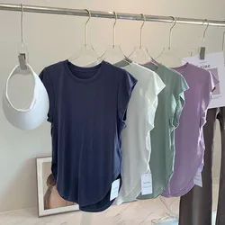 Women Yoga Top  Comfortable Fitness T-shirt Short Sleeve Round Neck  Breathable Gym Clothes Blouse