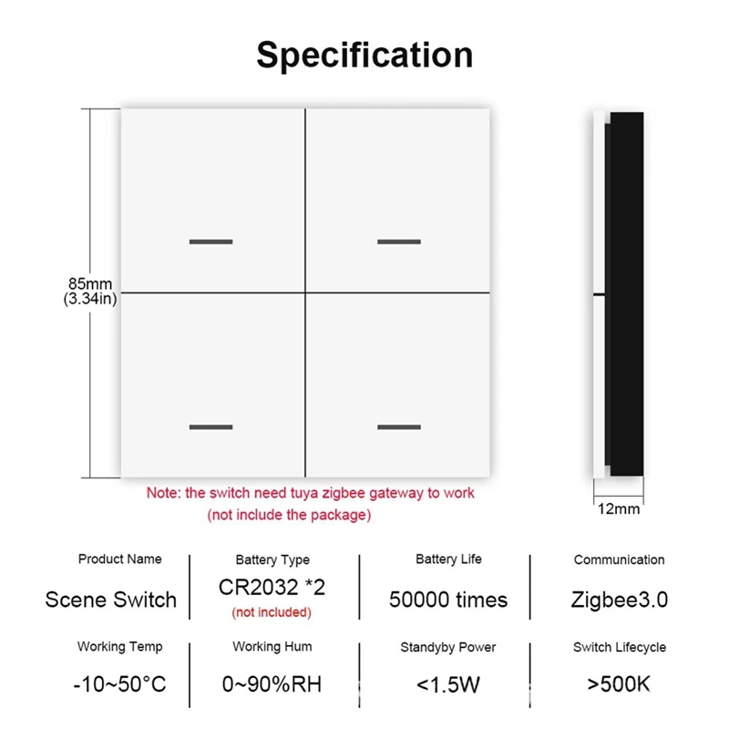 Tuya Zigbee Smart Scene Switch 4 Gang Smart Switch 12 Scene Switch Push Button Controller Supports Home Assistant Easy Install