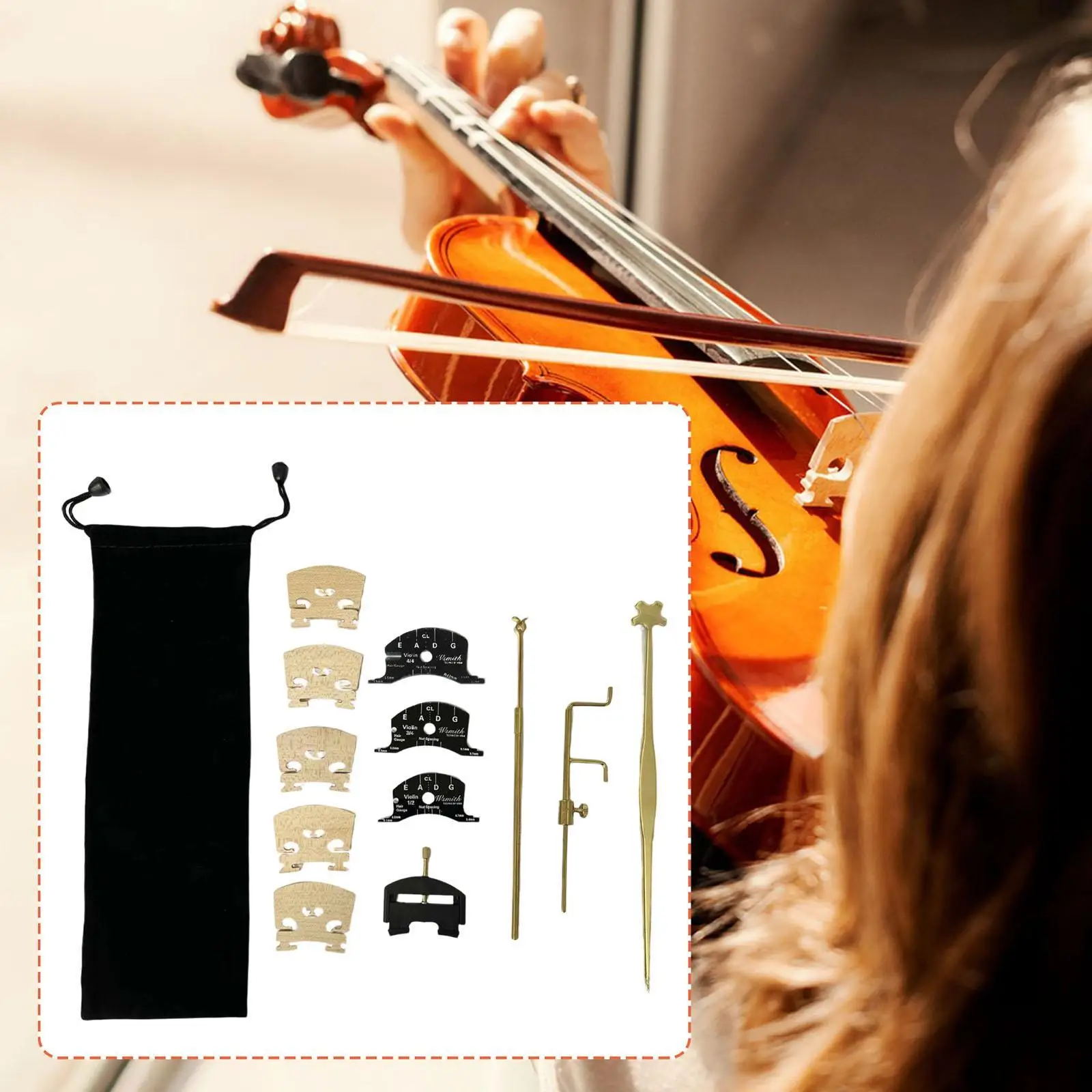 

High Quality Violin Bridge Metal Wood Tool Kit with Sound Post Setter and Reference Parts for Violin Accessories