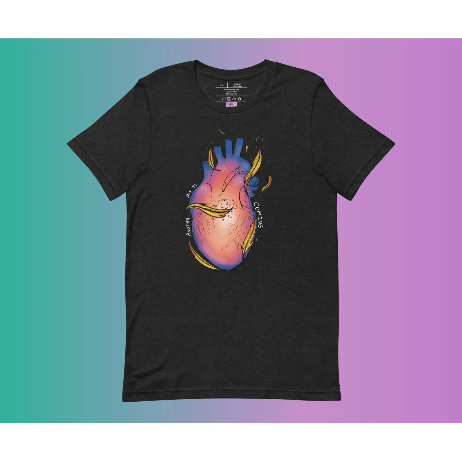 Beating Heart with Phoenix Feathers Falling T Shirt Cozy Fantasy Golden Wings Plus Size Clothing vintage Washed Slightly