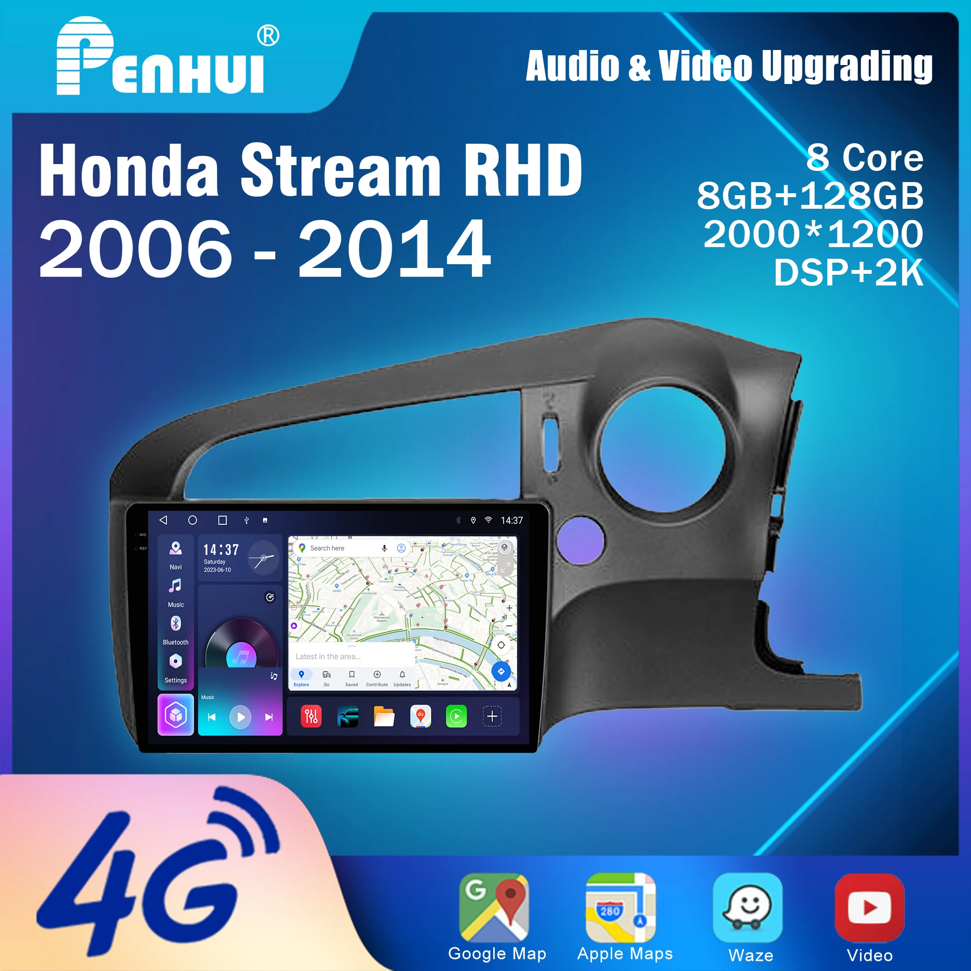 Penhui for Honda Stream 2006 - 2014 RHD Android Car DVD Multimedia Player Screen Audio Video 2 Din DSP Bluetooth CarPlay Radio