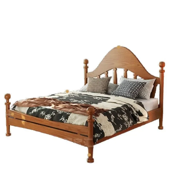 

Girl princess medium ancient style medium ancient style all solid wood bed master bedroom American log bed