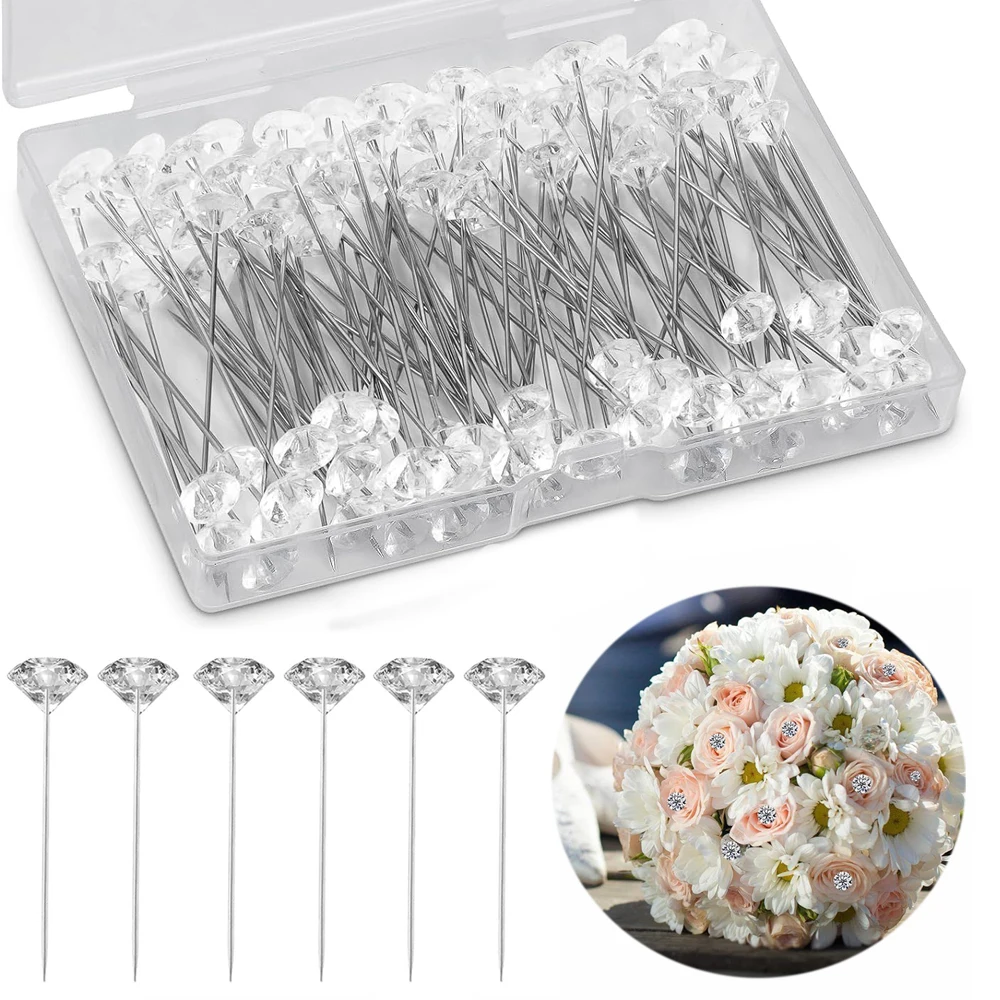 100/200pcs Diamond Rhinestones Head Positioning Needles Stitch Sewing Pins Straight Push for DIY Crafts Sewing Tool Accessories