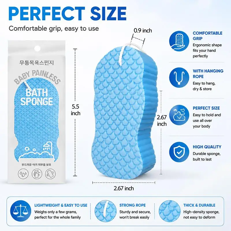 Dual Sided Exfoliating Bath Sponge Dead Skin Remover Body Scrubber for Gentle Cleansing Home Bathroom Use