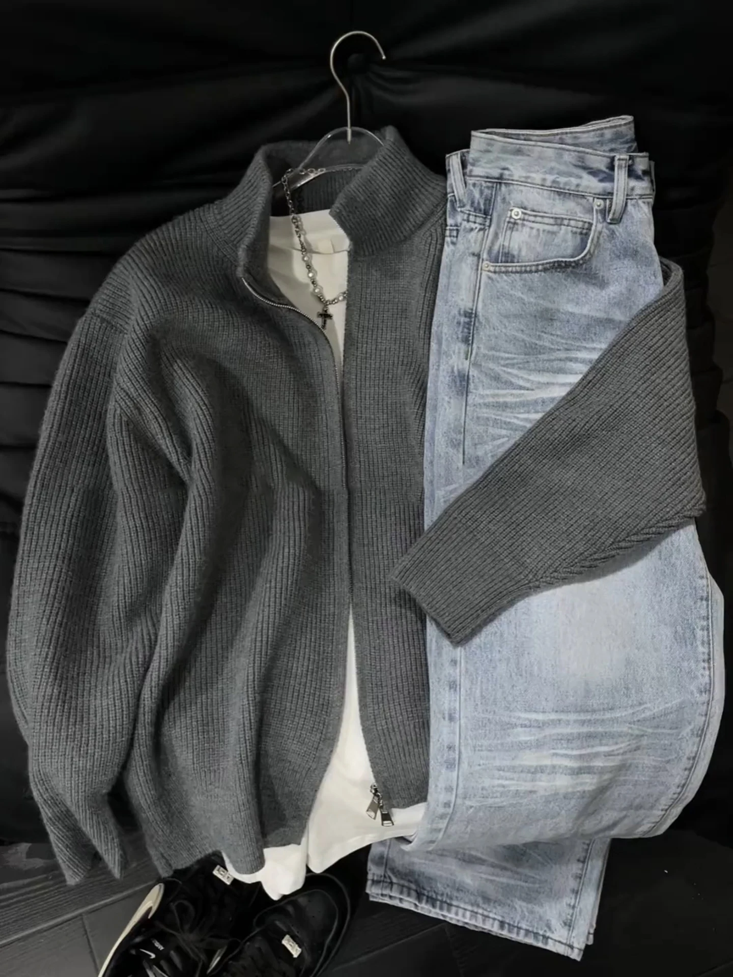 

Мужской свитер с высоким воротником на молнии, повседневный, свободного кроя, удобный вязаный кардиган в американском стиле, осенняя верхняя одежда