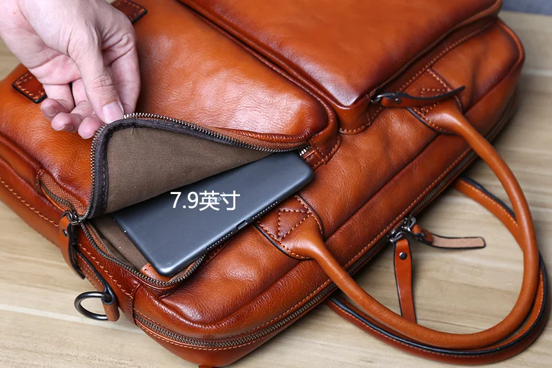 Retro Leder herren Aktentasche Top Schicht Leder Handtasche Lässig Schulter Messenger Tasche Business Laptop Tasche Trendy männer Tasche NZPJ – Detail 16