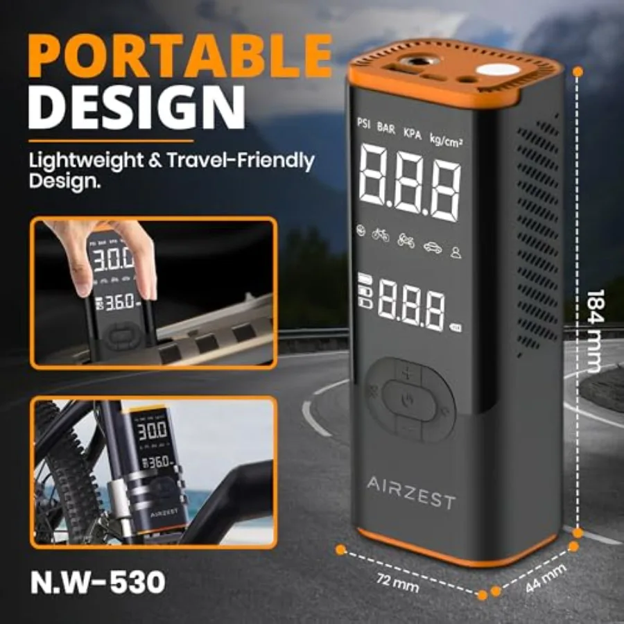 ضاغط هواء محمول لإطارات السيارات والدراجات النارية والمطاطية 4X نفخ أسرع حتى 150 رطل لكل بوصة مربعة تصميم لاسلكي مع أ