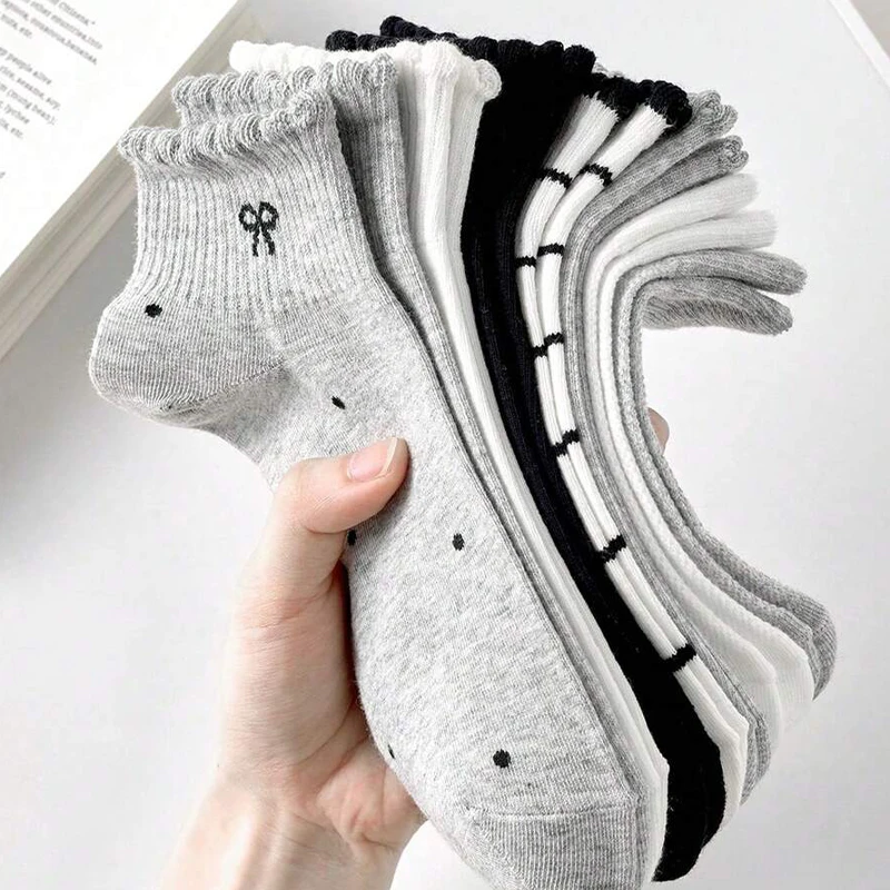 

5 Pairs Women's Lace Ankle Socks, Korean Bow No-Show Socks, Cute Low Cut Socks, Daily Casual Socks