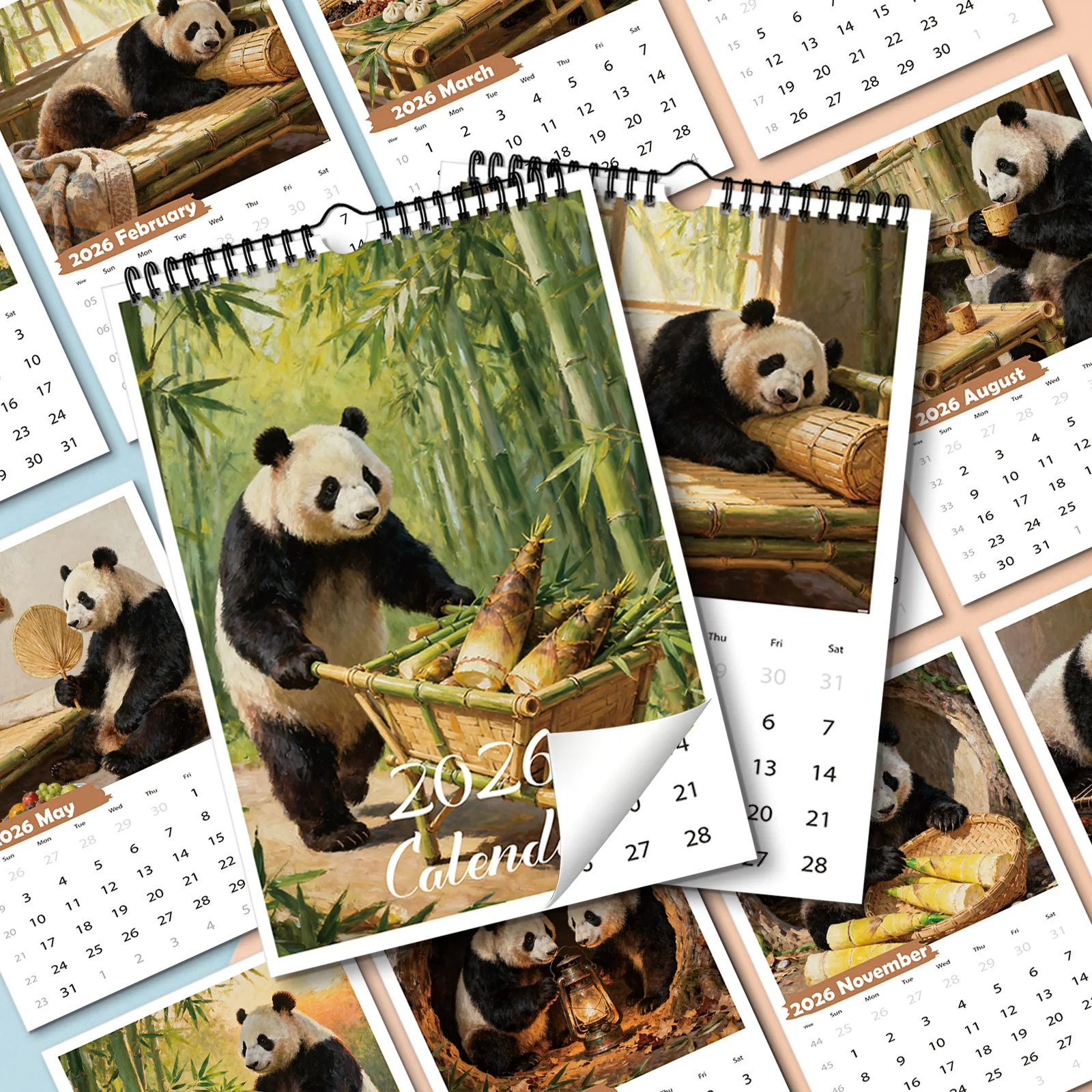 

1PC Adorable Giant Panda Cozy Bamboo-themed 2026 Wall Calendar,Suitable for Living Room Decoration,Perfect for Panda Enthusiasts