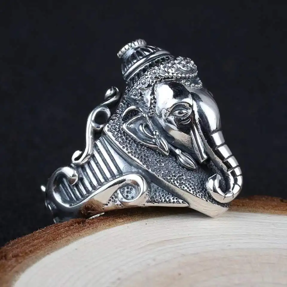 New Network Red Tide Flow Wide Face Fighter Weather Nose Elephant Ring Men\'s Personalized Fashion Trend Open Index Finger Ring