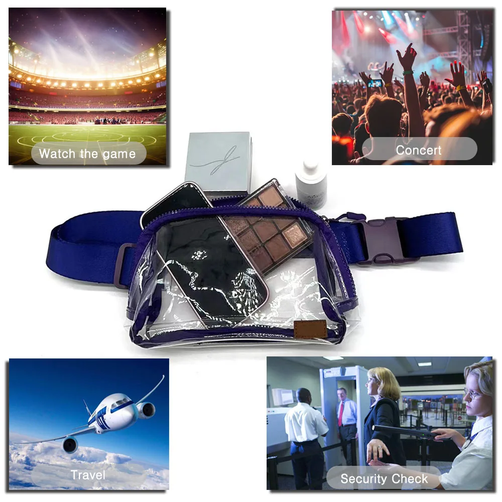 Clear pvc stadium bags for concerts and sporting events running  fanny  pack TPU belt bag