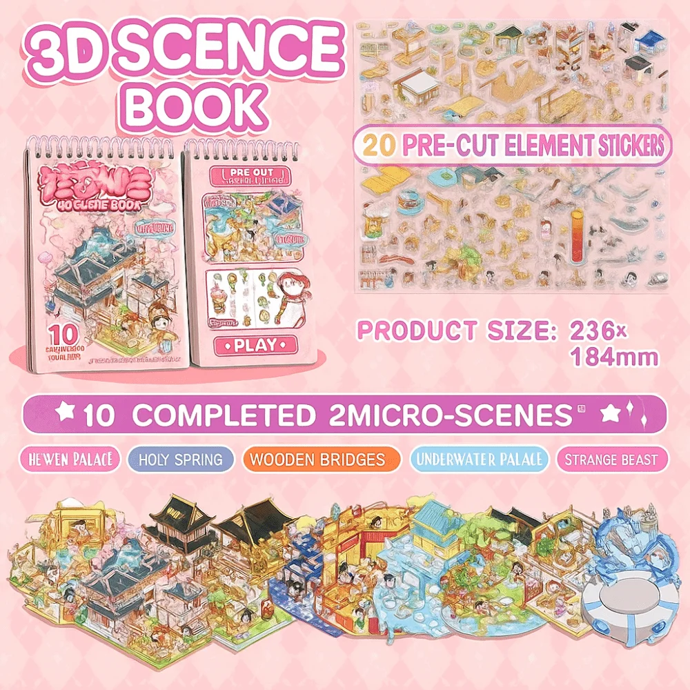 

3D Cartoon Design Miniature Scene Collection Portable Size Three-dimensional DIY Sticker Book Cabin Scene Design