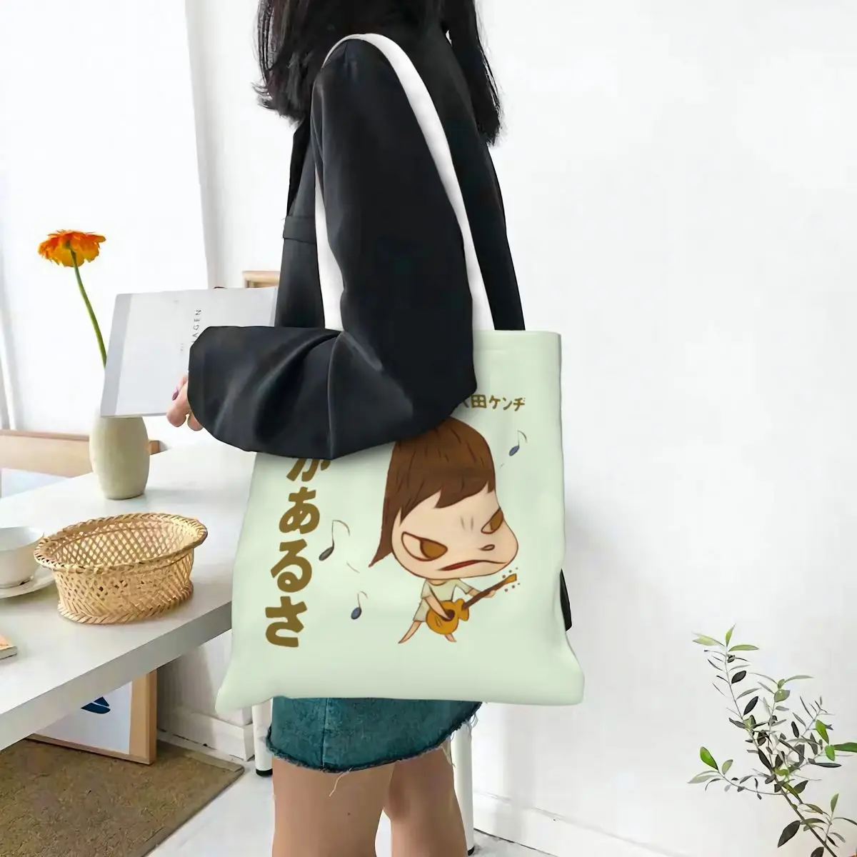 Women Men Yoshitomo Nara Guitar For Kids Tote Bags Canvas Grocery Bag for Girl Handbags