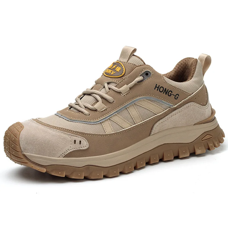 스틸 토 안전화 회전 버튼 남성용 신발 보호 방수 통기성 작업화 남성용 내마모성 정전기 방지