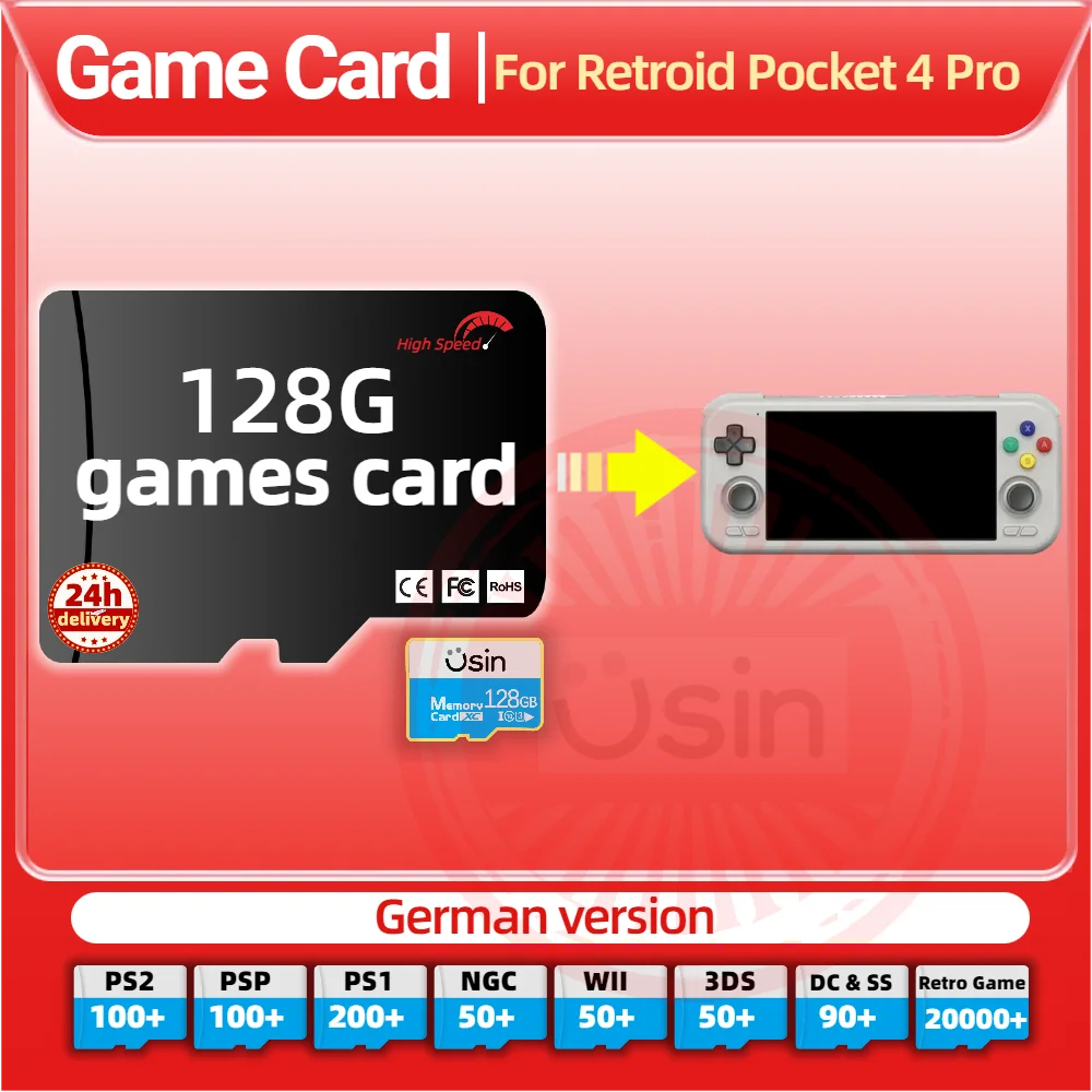 Memory Game Card For Retroid Pocket 4 Pro German Version Retro PS2 PSP Games Android Gaming portable Console SD TF H-Speed 128G