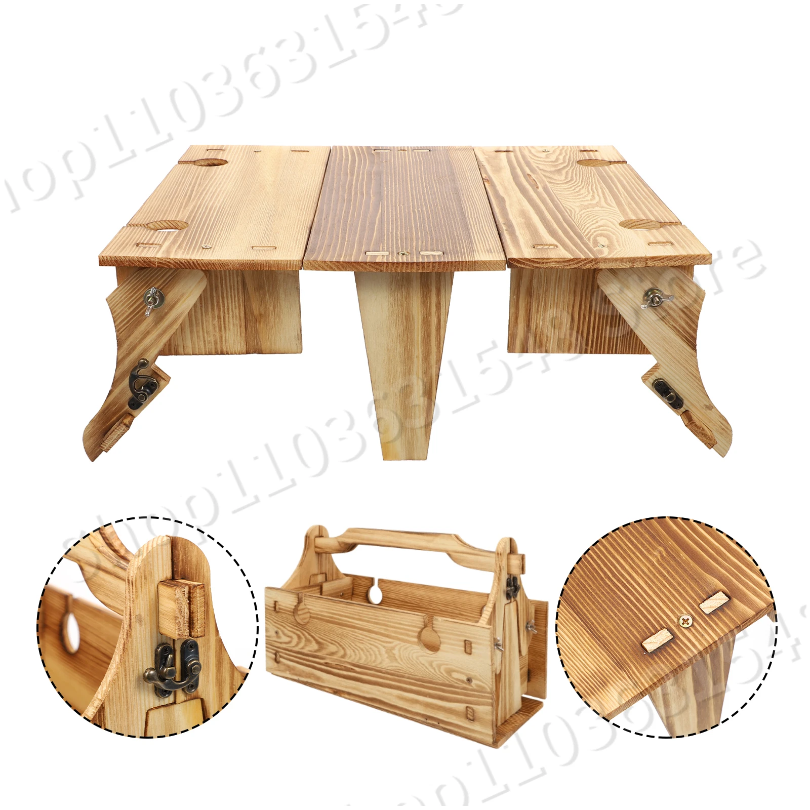 Folding Picnic Table 2 in 1 Small Picnic Table Picnic Wooden Storage Basket Convertible Basket Glasses Holder Table for Home