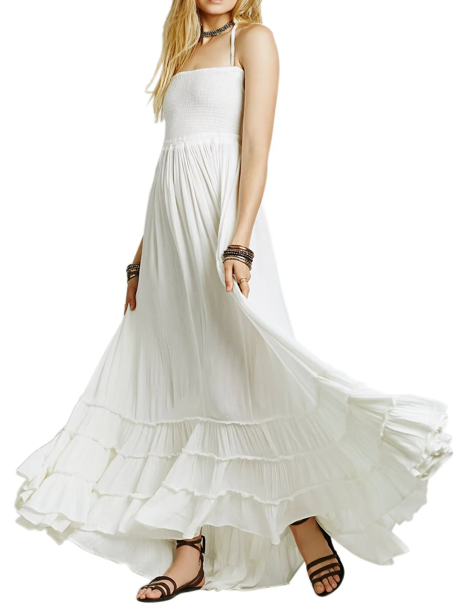 Neck holder Slip ärmel los zerkn ittert träger los Boho Sommer Strand Maxi langes Kleid Halfter Krawatte Strand kleider