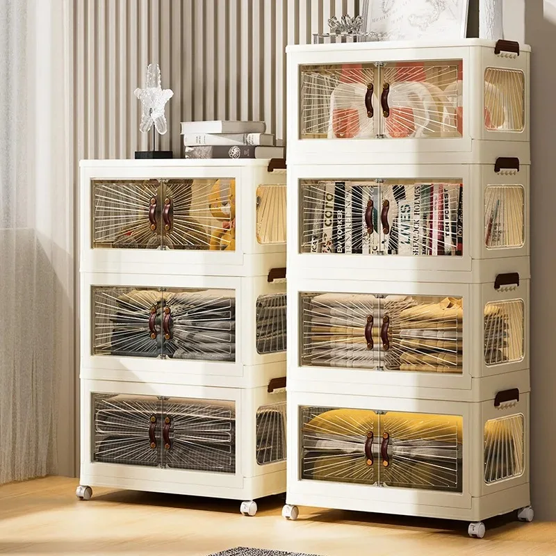 Folding Portable Storage Bins Household Wardrobe Multi-Layer Toys Clothes Books Organizer Closet Cabinets Double Door Box