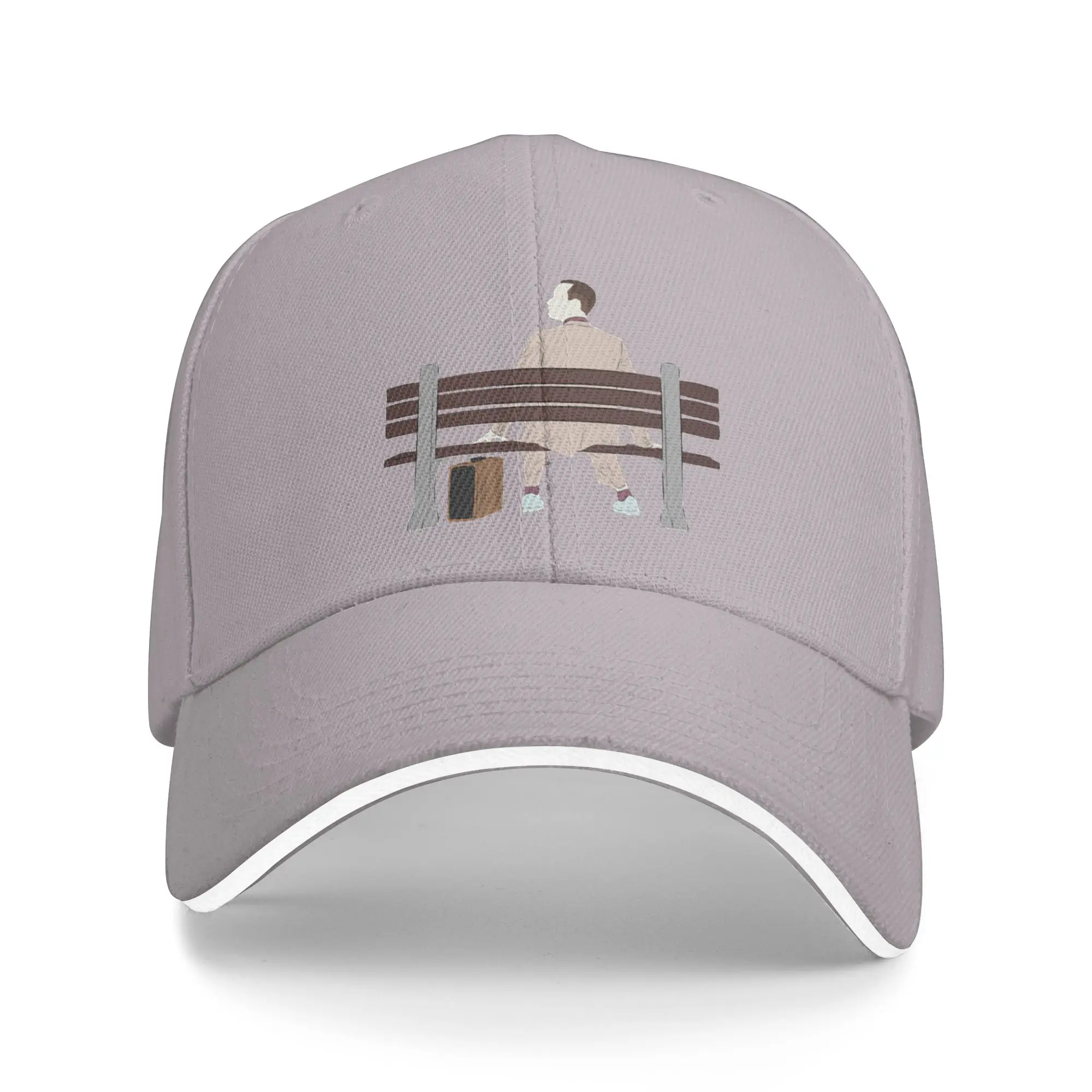 Fashion Forrest Gump Bench Scene Art   Minimalist Movie Illustration  Curved Brim Baseball Cap Fishing Sun Caps