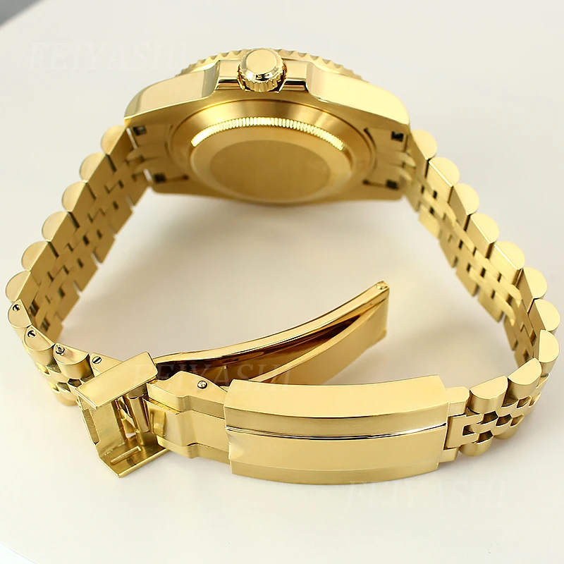 Gold 40mm SUB Watch Case Jubilee Bracelet C3 Luminous Bezel For Seiko NH34 NH35 NH36/38 Miyota 8215 ETA2824 Movement 28.5mm Dial