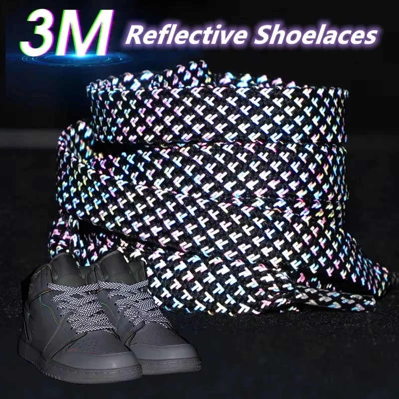 Reflective Shoelaces for Sneakers Flat Luminous Shoe Laces Cool Glow In The Dark Shoelace Adult Children Sports Shoestrings