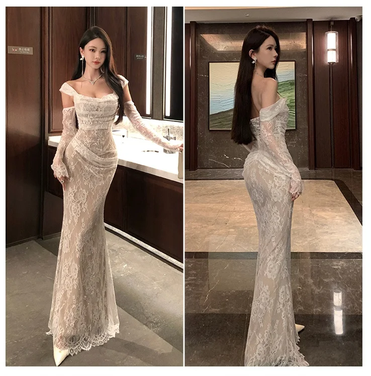 Sexy Womens Dresses Ele Casual Solid Slim Slash Neck Vintage Party Long Dress Female Clothes IC Robe Vestidos New