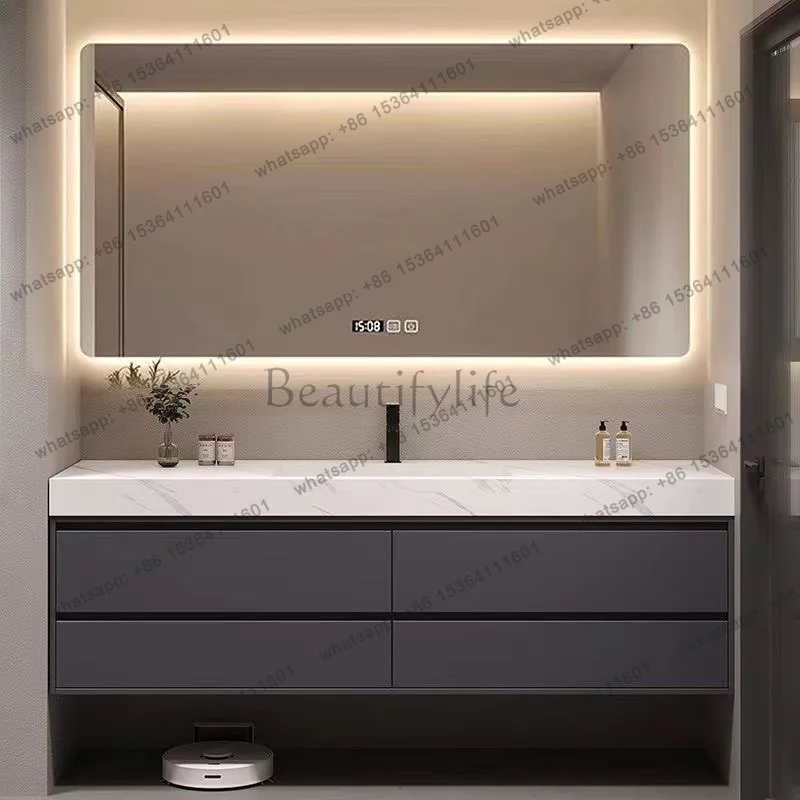 LDSlate Simple Bathroom Vanity Ceramic Seamless Integrated Bathroom Cabinet Integrated Storage 4 Drawers Wash Basin