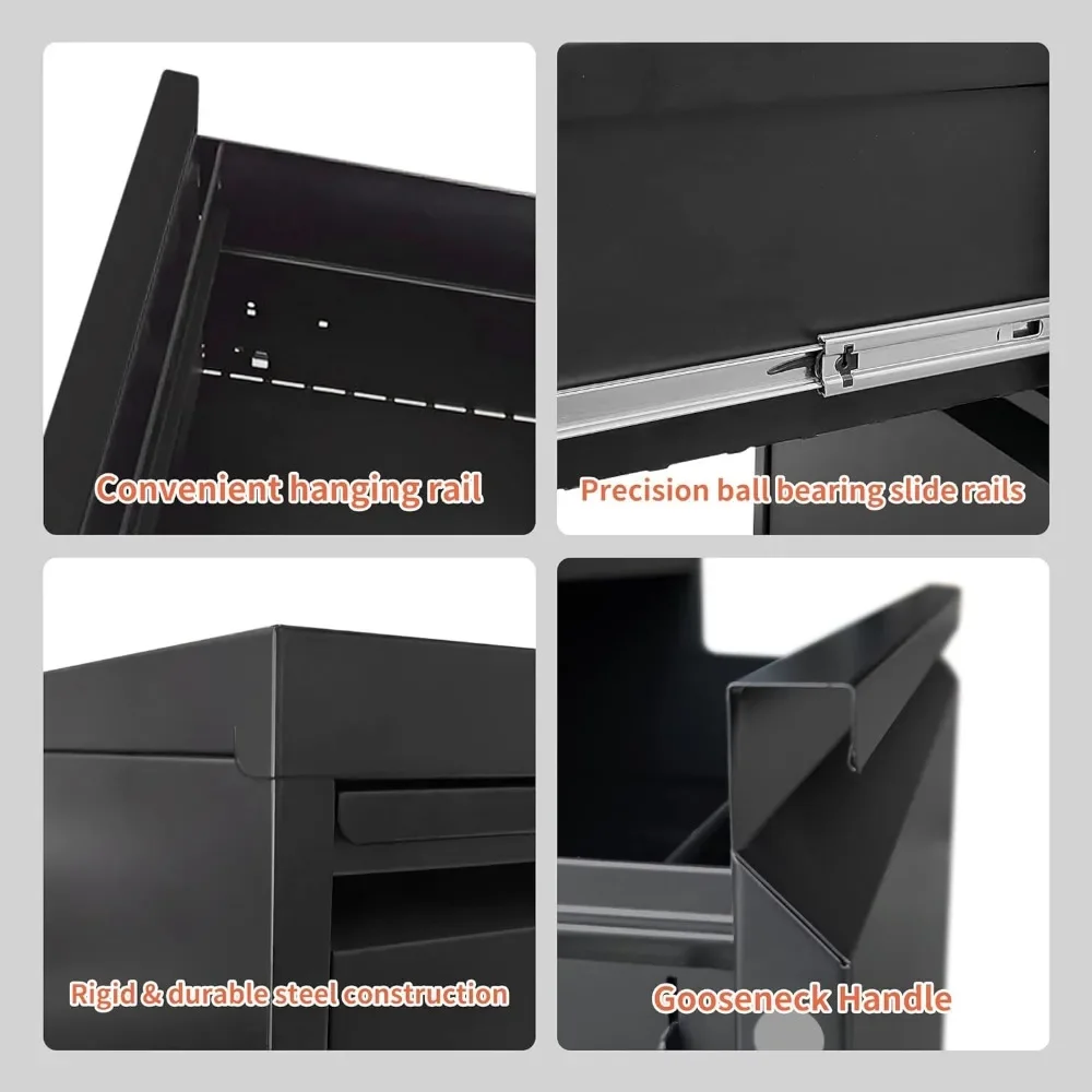 4 MELFile Cabinet, classeurs en métal avec serrure, classeur vertical noir pour le bureau à domicile