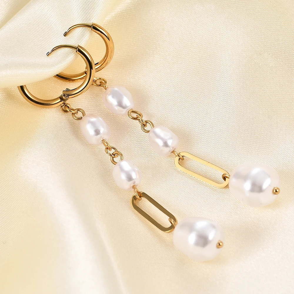 

Classic White Pearl Pendant Earrings For Women Elegant Long Tassel Pearl Dangle Women Simple Geometric Charm Earring Jewelry